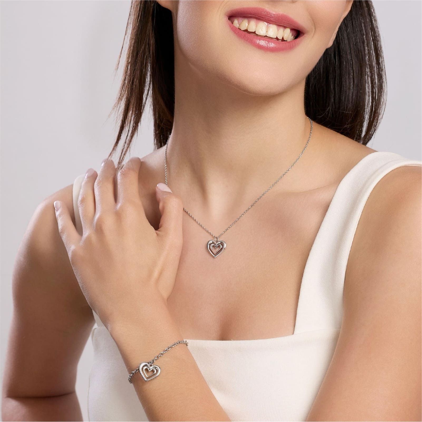 Bracciale catena Kidult Style in acciaio con cuore pendente Regolabile 16-19 cm