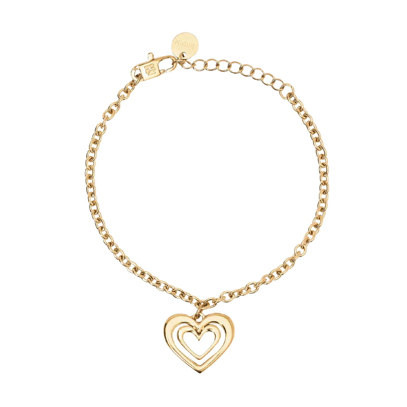 Bracciale catena Kidult Style acciaio dorato e cuore pendente Regolabile 16-19 cm