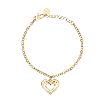 Bracciale catena Kidult Style acciaio dorato e cuore pendente Regolabile 16-19 cm
