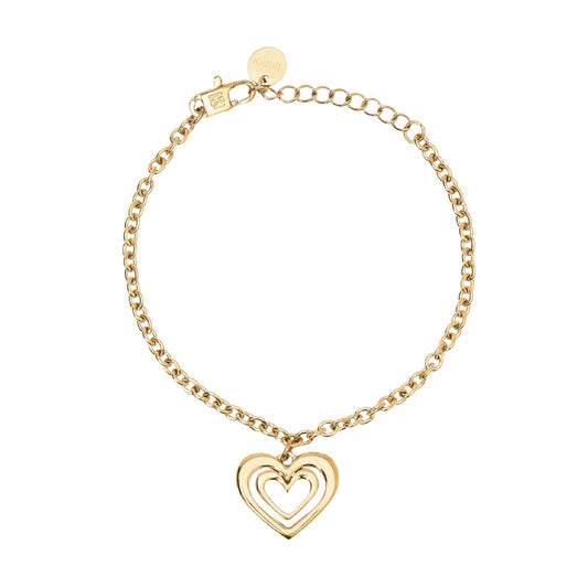 Bracciale catena Kidult Style acciaio dorato e cuore pendente Regolabile 16-19 cm