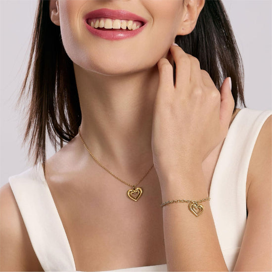 Bracciale catena Kidult Style acciaio dorato e cuore pendente Regolabile 16-19 cm