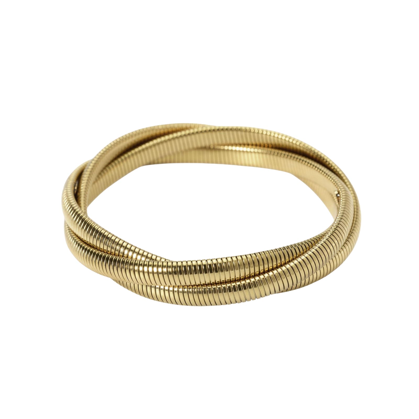 Bracciale rigido Kidult Style intrecciato in acciaio dorato diametro 6 cm