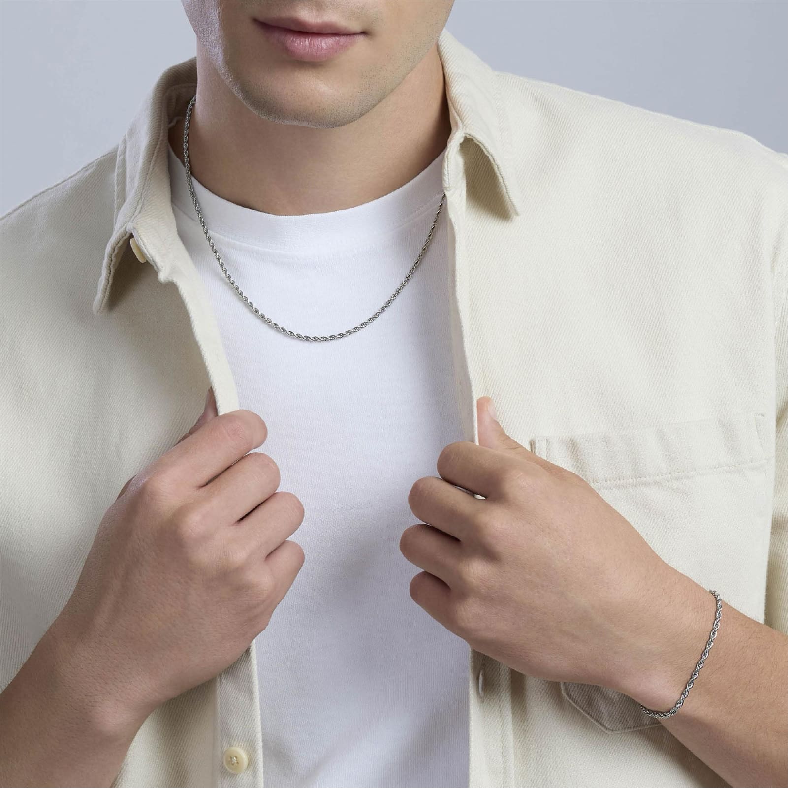 Bracciale catena Kidult Style in acciaio catena corda da uomo 21 cm
