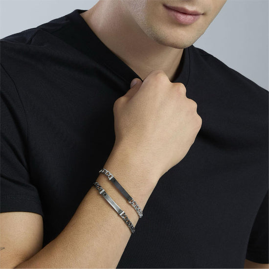 Bracciale Kidult Style in acciaio pvd nero con targa da uomo 21 cm