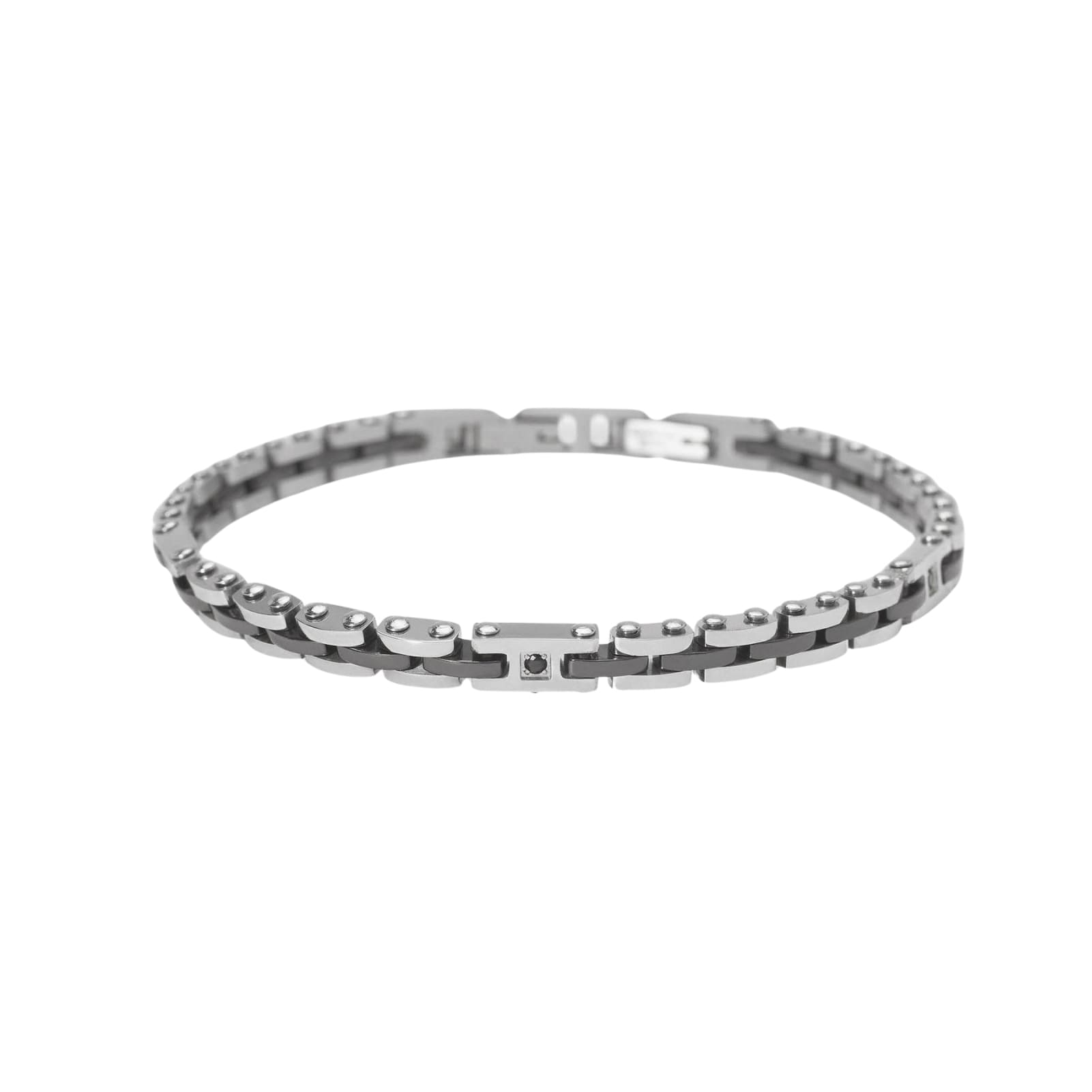 Bracciale Kidult Style in acciaio cristallo nero da uomo 20 cm