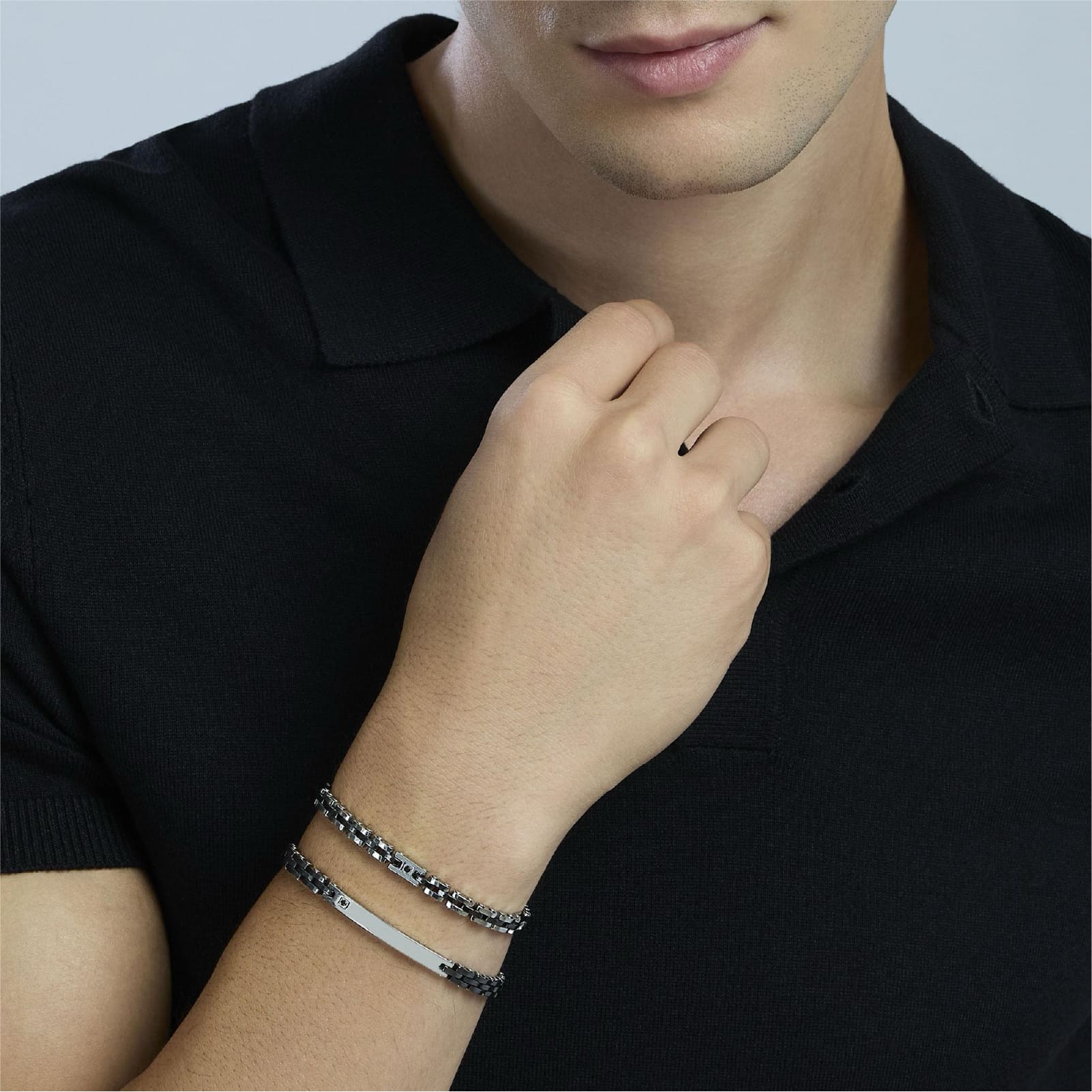 Bracciale Kidult Style in acciaio cristallo nero da uomo 20 cm
