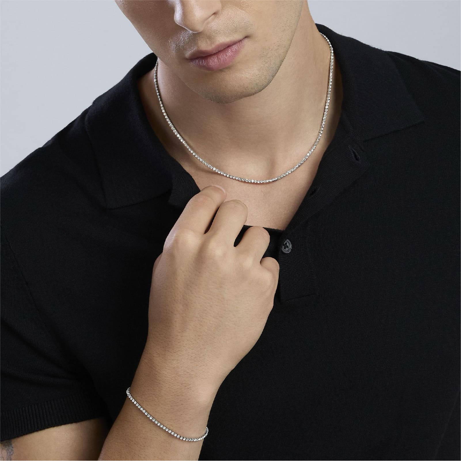 Bracciale Kidult Style in acciaio cristalli bianchi piccoli 20,5 cm