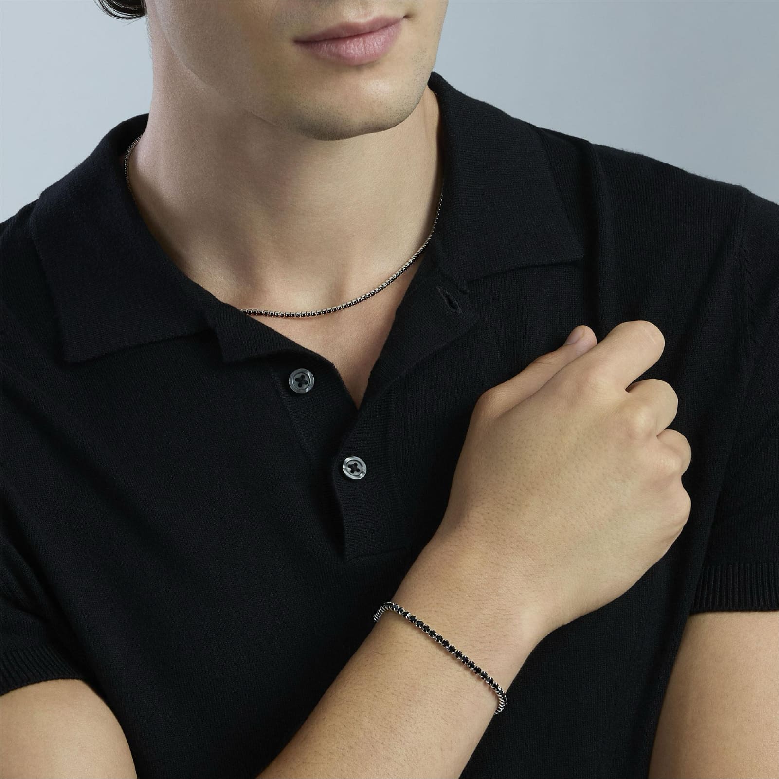 Bracciale tennis Kidult Style in acciaio e cristalli neri 20 cm