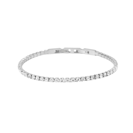 Bracciale tennis Kidult Style in acciaio e cristalli bianchi 20 cm
