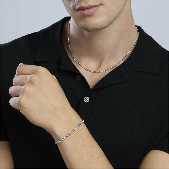 Bracciale tennis Kidult Style in acciaio e cristalli bianchi 20 cm