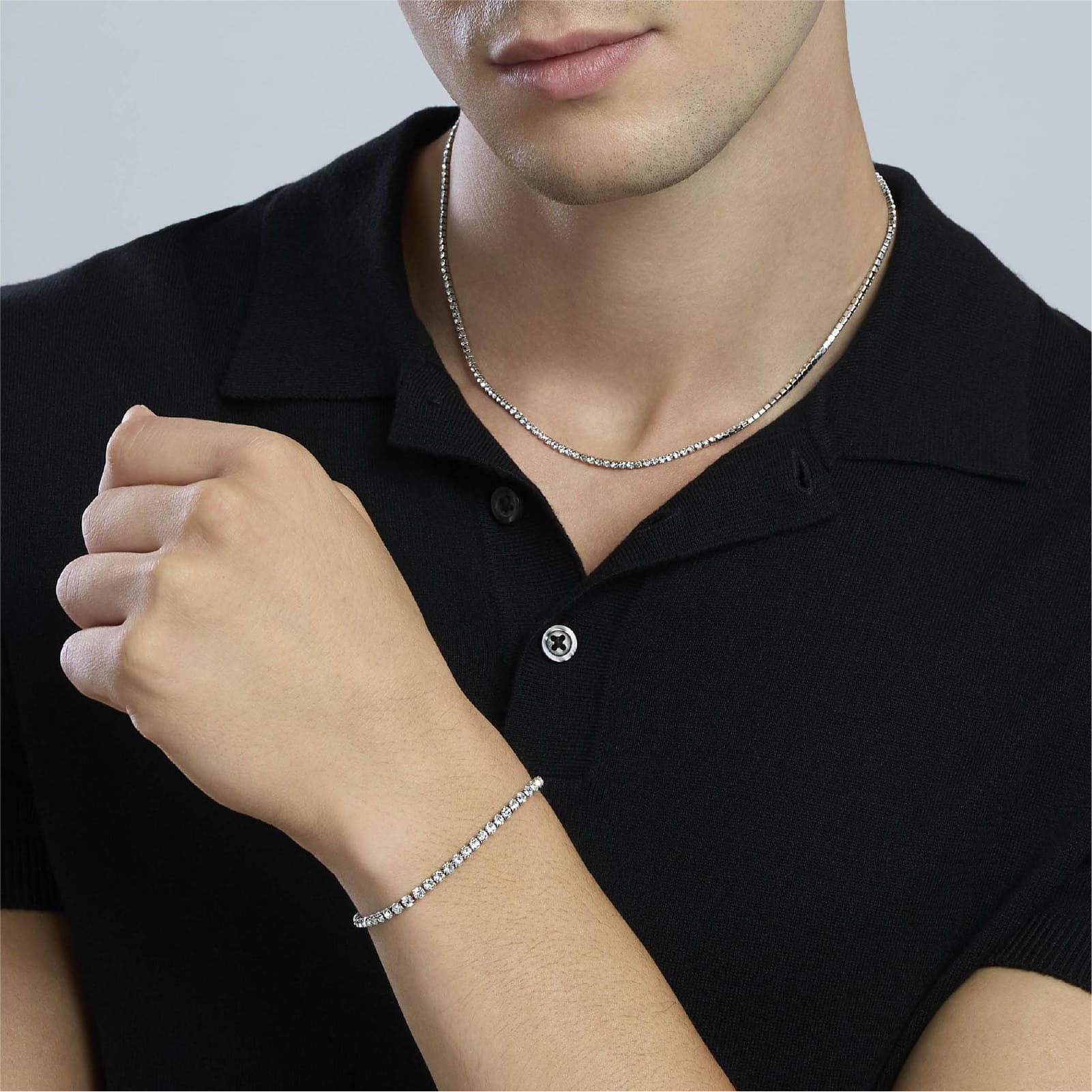 Bracciale tennis Kidult Style in acciaio e cristalli bianchi 20 cm