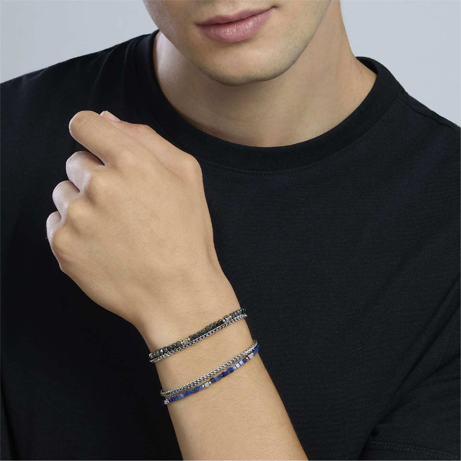 Bracciale catena Kidult Style in acciaio ematite da uomo 21 cm
