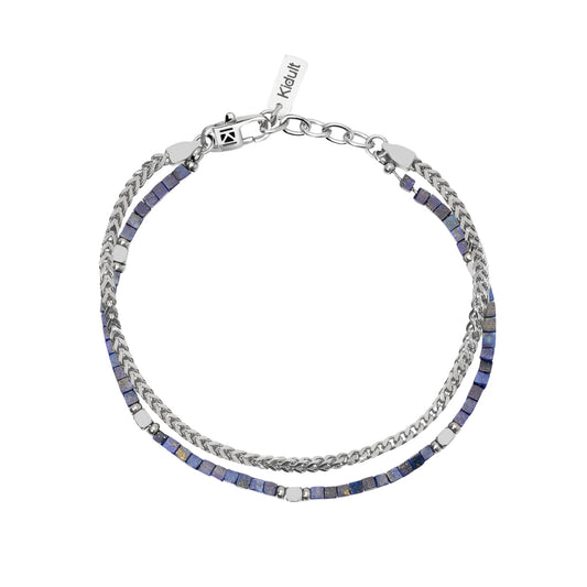 Bracciale catena Kidult Style in acciaio sodalite blu da uomo 21 cm