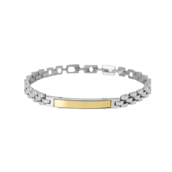 Bracciale Kidult Style in acciaio con targa dorata da uomo 20,5 cm