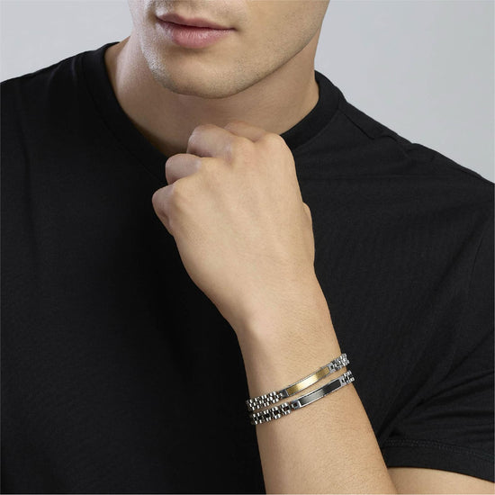 Bracciale Kidult Style in acciaio con targa dorata da uomo 20,5 cm