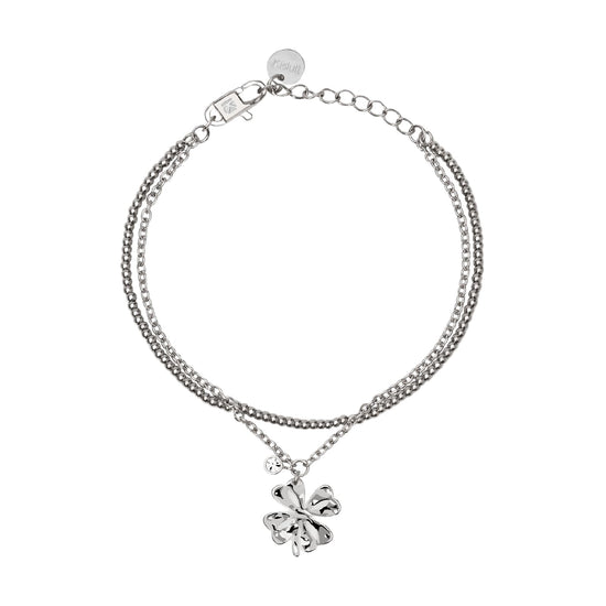 Bracciale catena Kidult Style in acciaio con quadrifoglio 19 cm