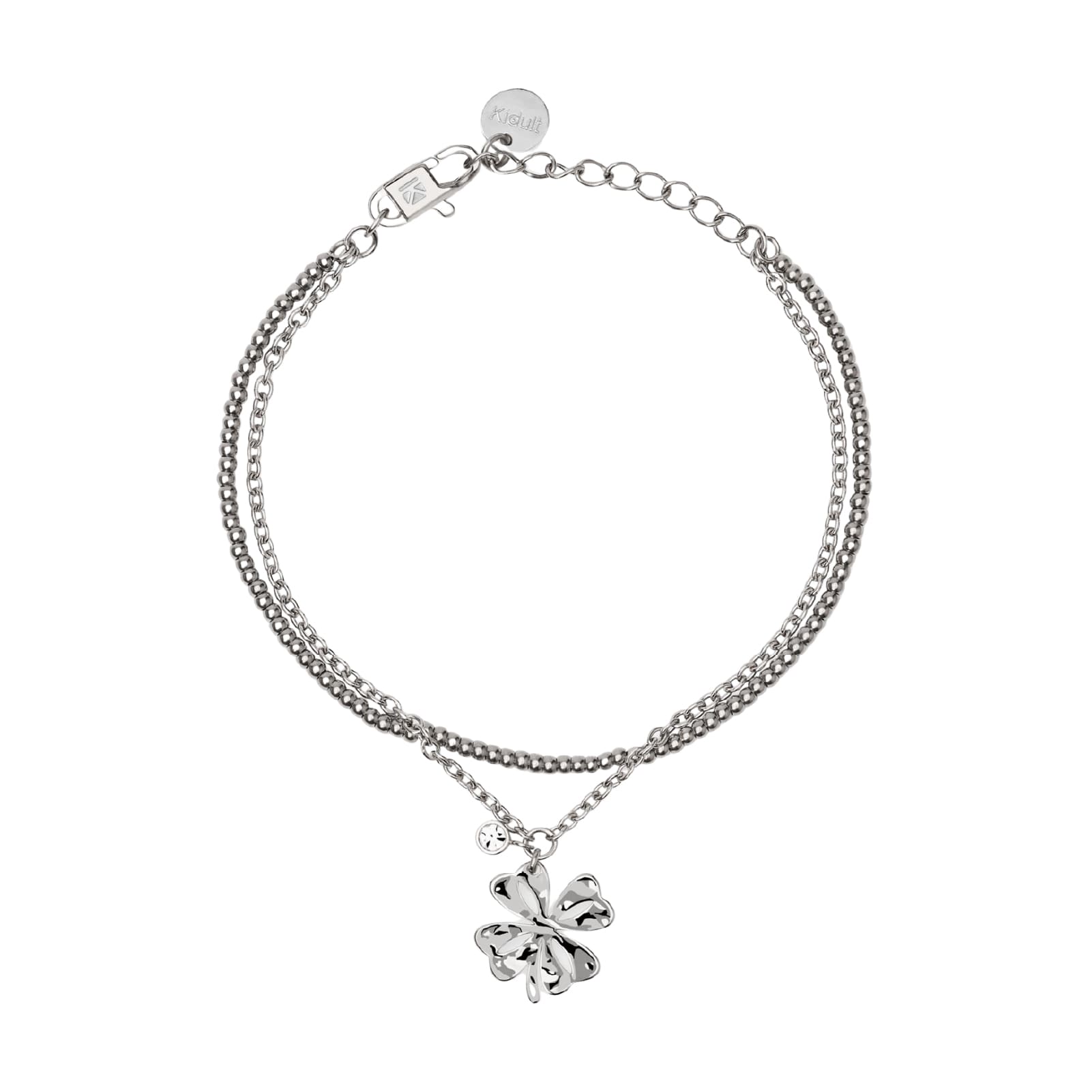 Bracciale catena Kidult Style in acciaio con quadrifoglio 19 cm