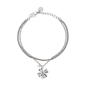 Bracciale catena Kidult Style in acciaio con quadrifoglio 19 cm