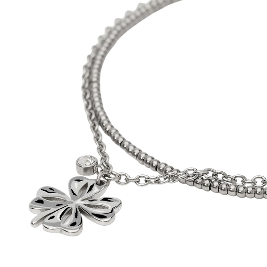 Bracciale catena Kidult Style in acciaio con quadrifoglio 19 cm