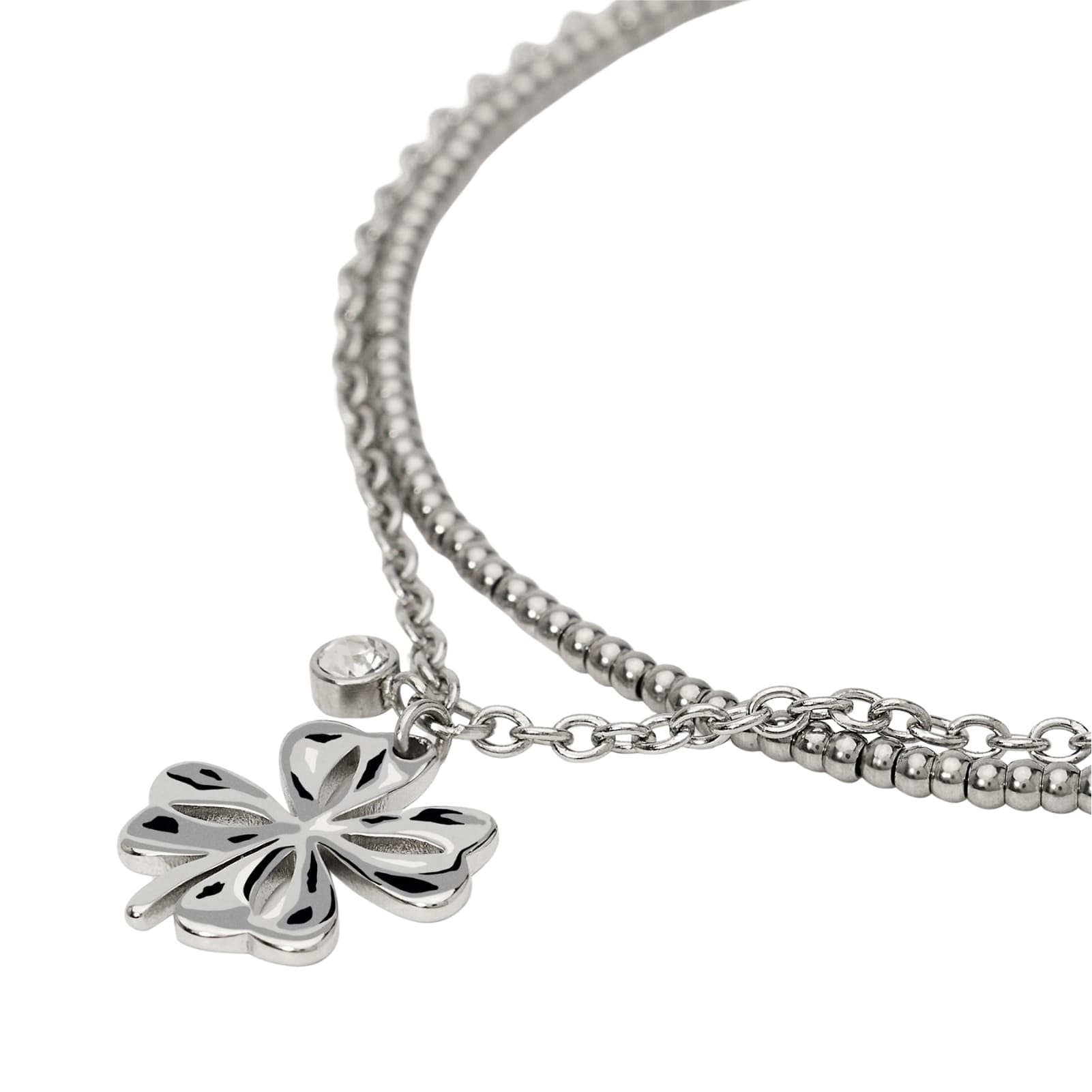 Bracciale catena Kidult Style in acciaio con quadrifoglio 19 cm