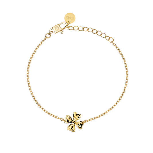 Bracciale Kidult Style in acciaio dorato con quadrifoglio 19 cm
