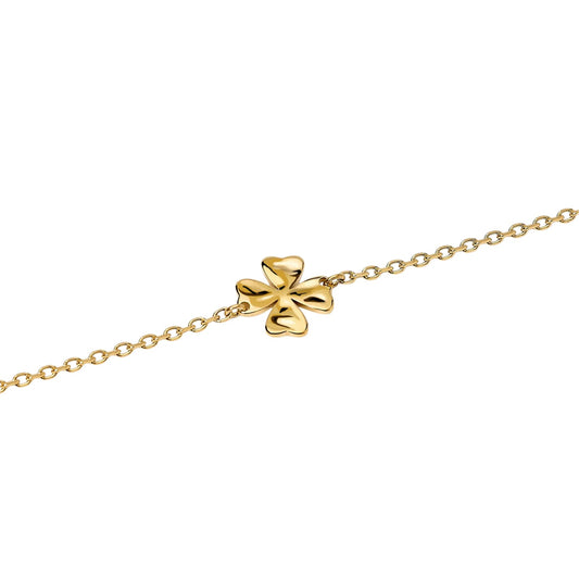 Bracciale Kidult Style in acciaio dorato con quadrifoglio 19 cm