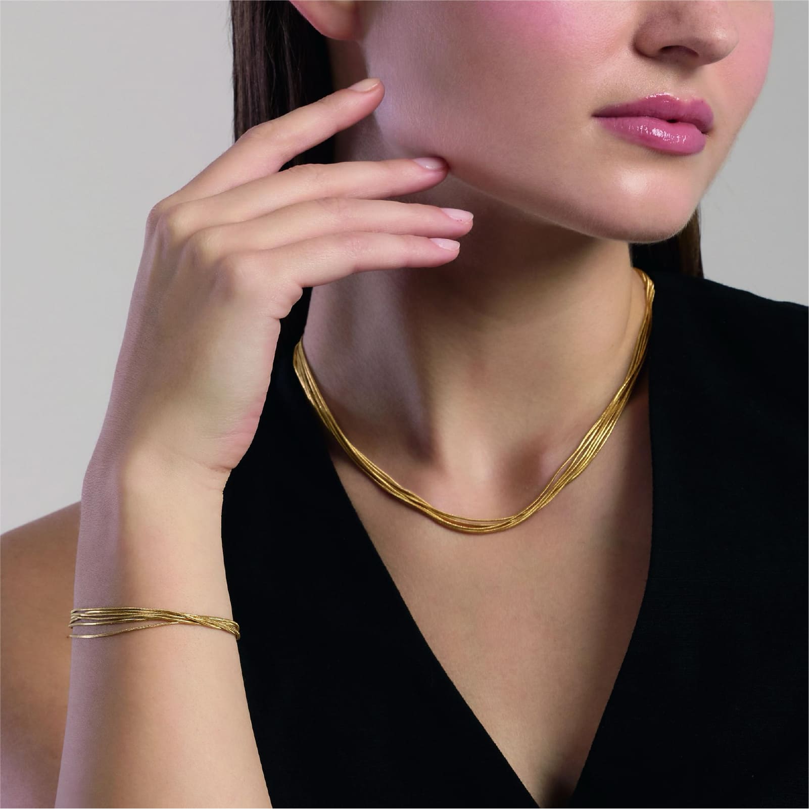 Bracciale multifilo Kidult Style in acciaio con catene snake 19 cm