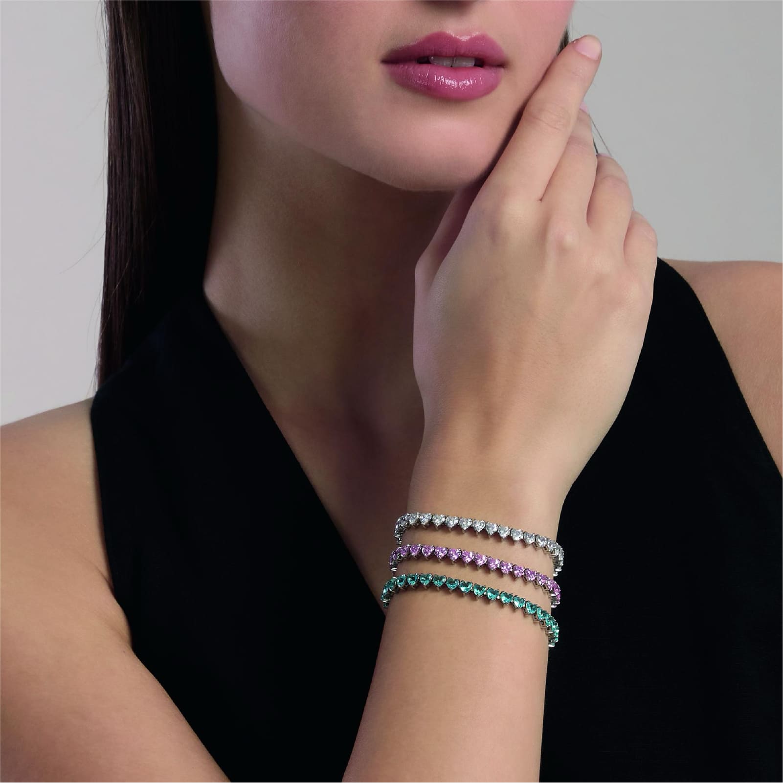 Bracciale tennis Kidult Style in acciaio con glass azzurro 19 cm