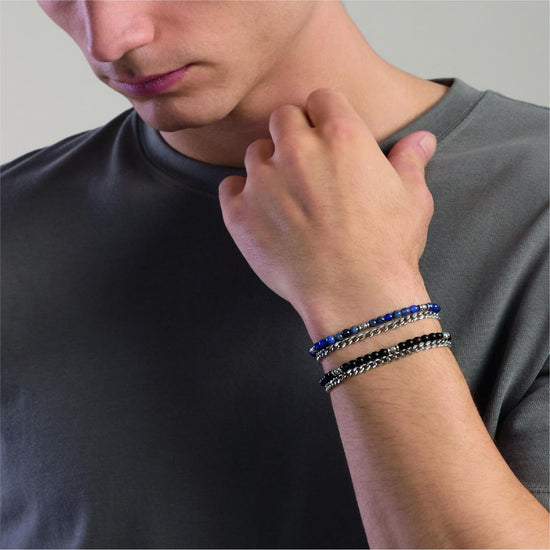 Bracciale catena Kidult Style in acciaio e sodalite da uomo 21 cm