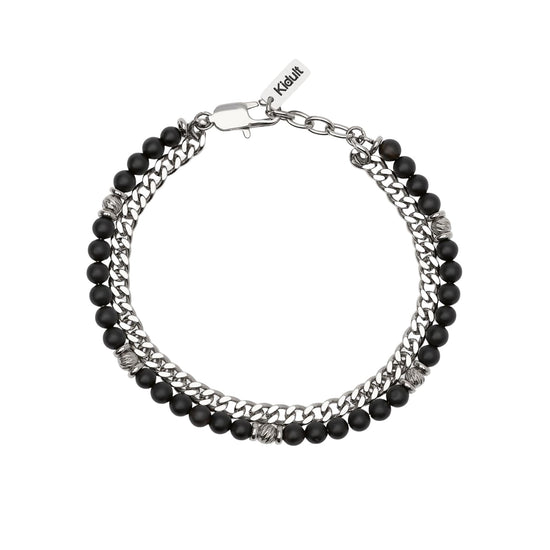 Bracciale catena Kidult Style acciaio e agata nera da uomo 21 cm