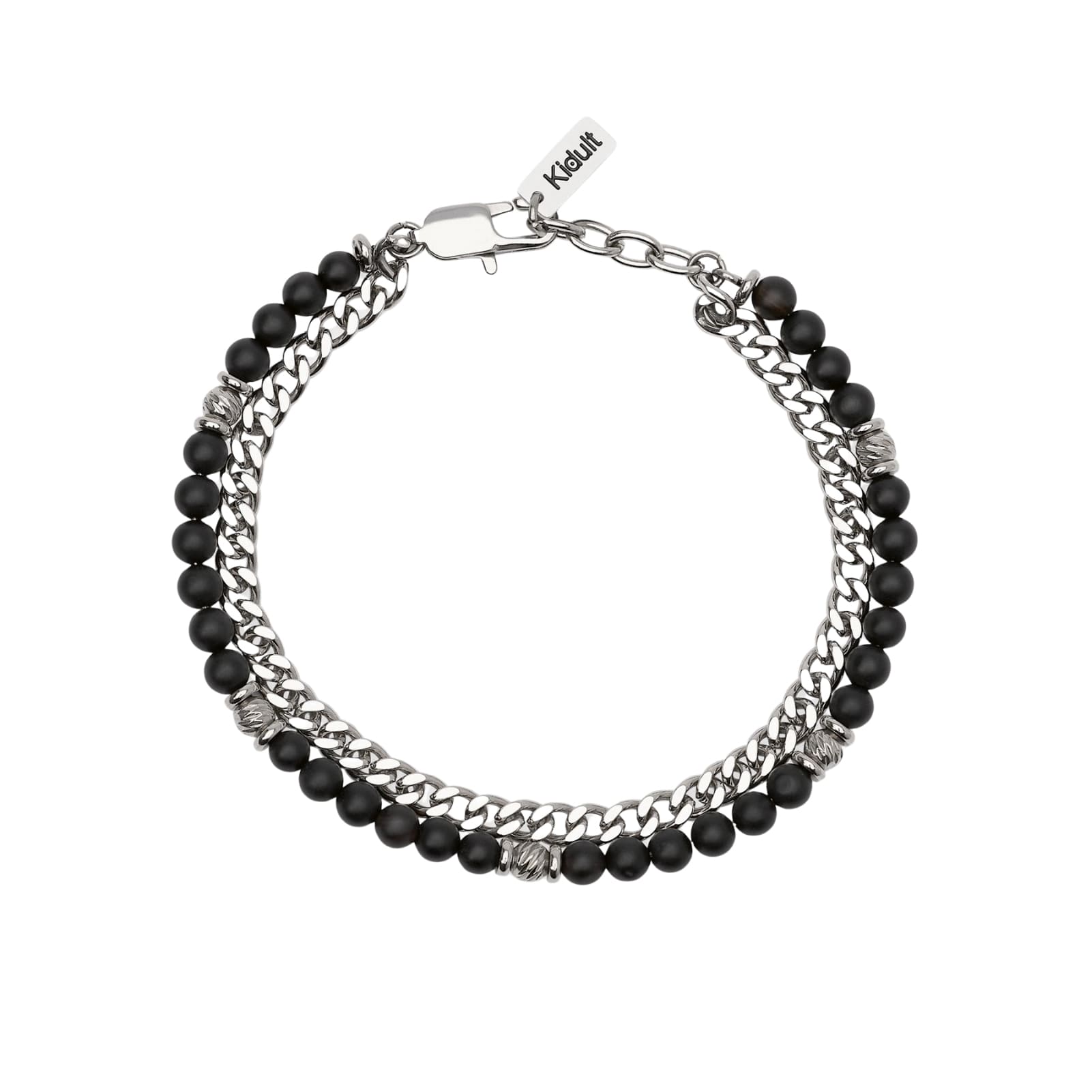 Bracciale catena Kidult Style acciaio e agata nera da uomo 21 cm