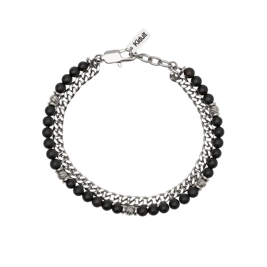 Bracciale catena Kidult Style acciaio e agata nera da uomo 21 cm