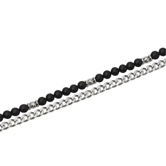 Bracciale catena Kidult Style acciaio e agata nera da uomo 21 cm