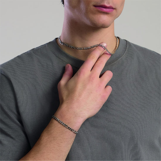 Bracciale Kidult Style in acciaio con catena figaro da uomo 21 cm