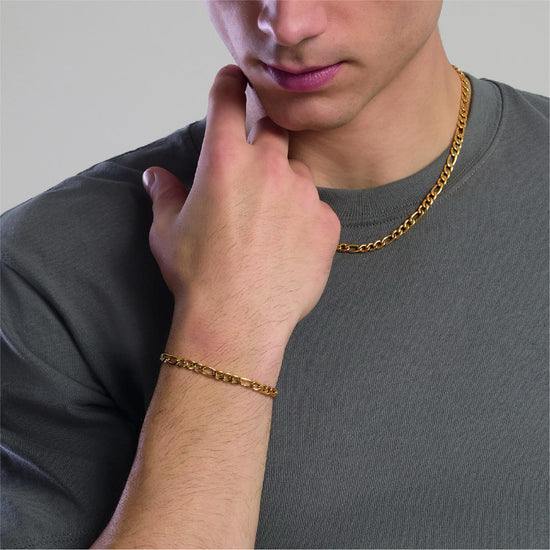 Bracciale Kidult Style acciaio dorato e catena figaro da uomo 21 cm