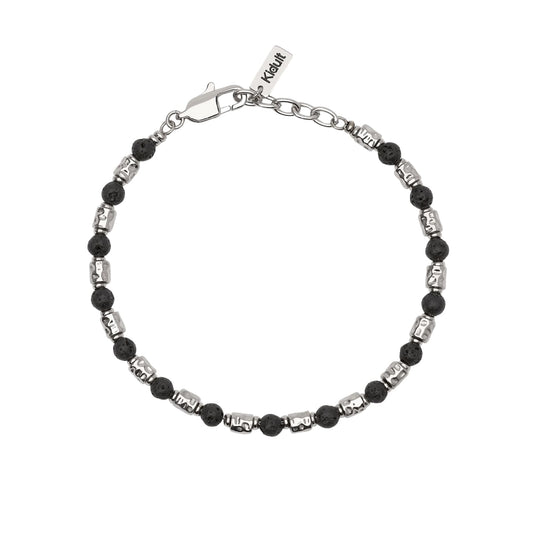 Bracciale Kidult Style in acciaio con pietra lavica da uomo 21 cm