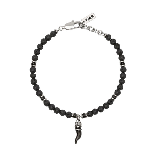 Bracciale Kidult Style in acciaio con pietra lavica e cornetto 21 cm