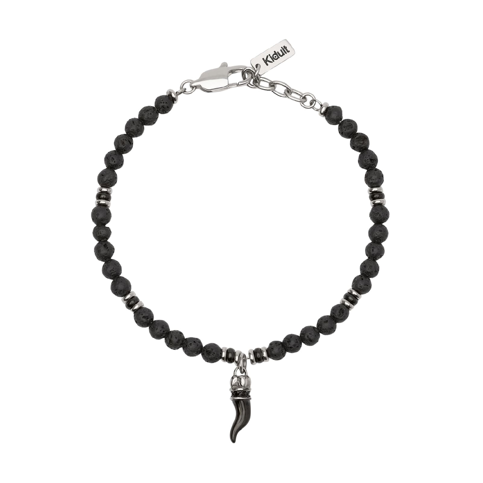Bracciale Kidult Style in acciaio con pietra lavica e cornetto 21 cm