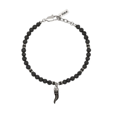 Bracciale Kidult Style in acciaio con pietra lavica e cornetto 21 cm