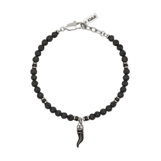 Bracciale Kidult Style in acciaio con pietra lavica e cornetto 21 cm