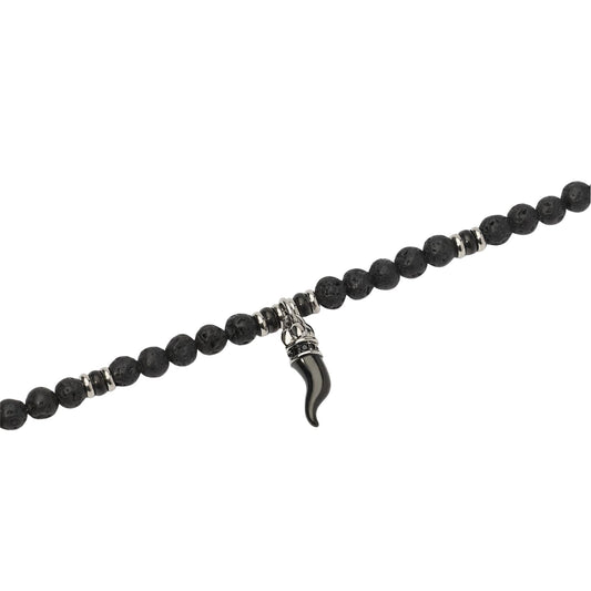 Bracciale Kidult Style in acciaio con pietra lavica e cornetto 21 cm