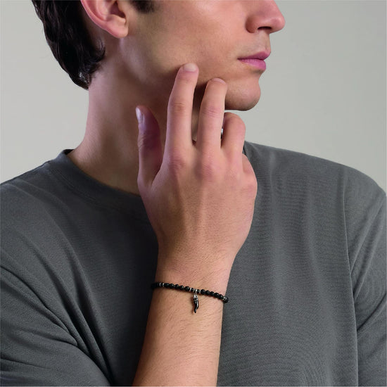 Bracciale Kidult Style in acciaio con pietra lavica e cornetto 21 cm