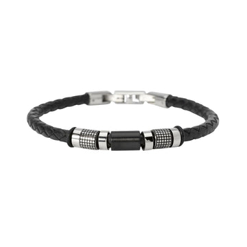 Bracciale Kidult Style in pelle e cilindri borchiati uomo 21 cm