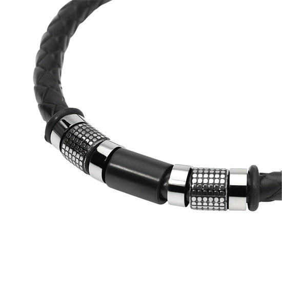 Bracciale Kidult Style in pelle e cilindri borchiati uomo 21 cm