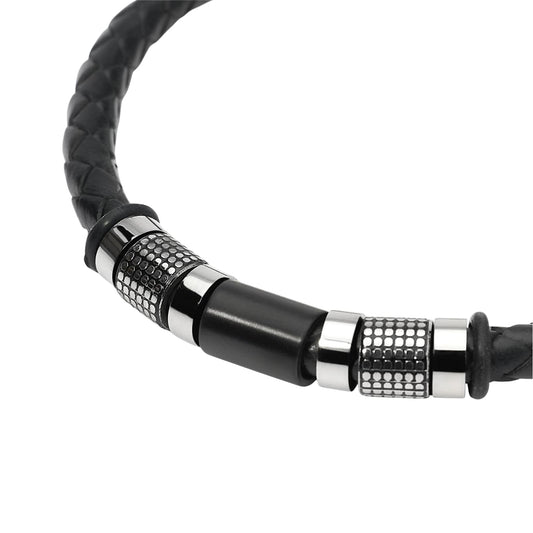 Bracciale Kidult Style in pelle e cilindri borchiati uomo 21 cm