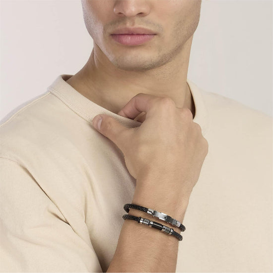 Bracciale Kidult Style in pelle e cilindri borchiati uomo 21 cm