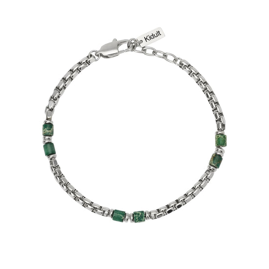 Bracciale Kidult Style in acciaio e diaspro verde uomo 21 cm