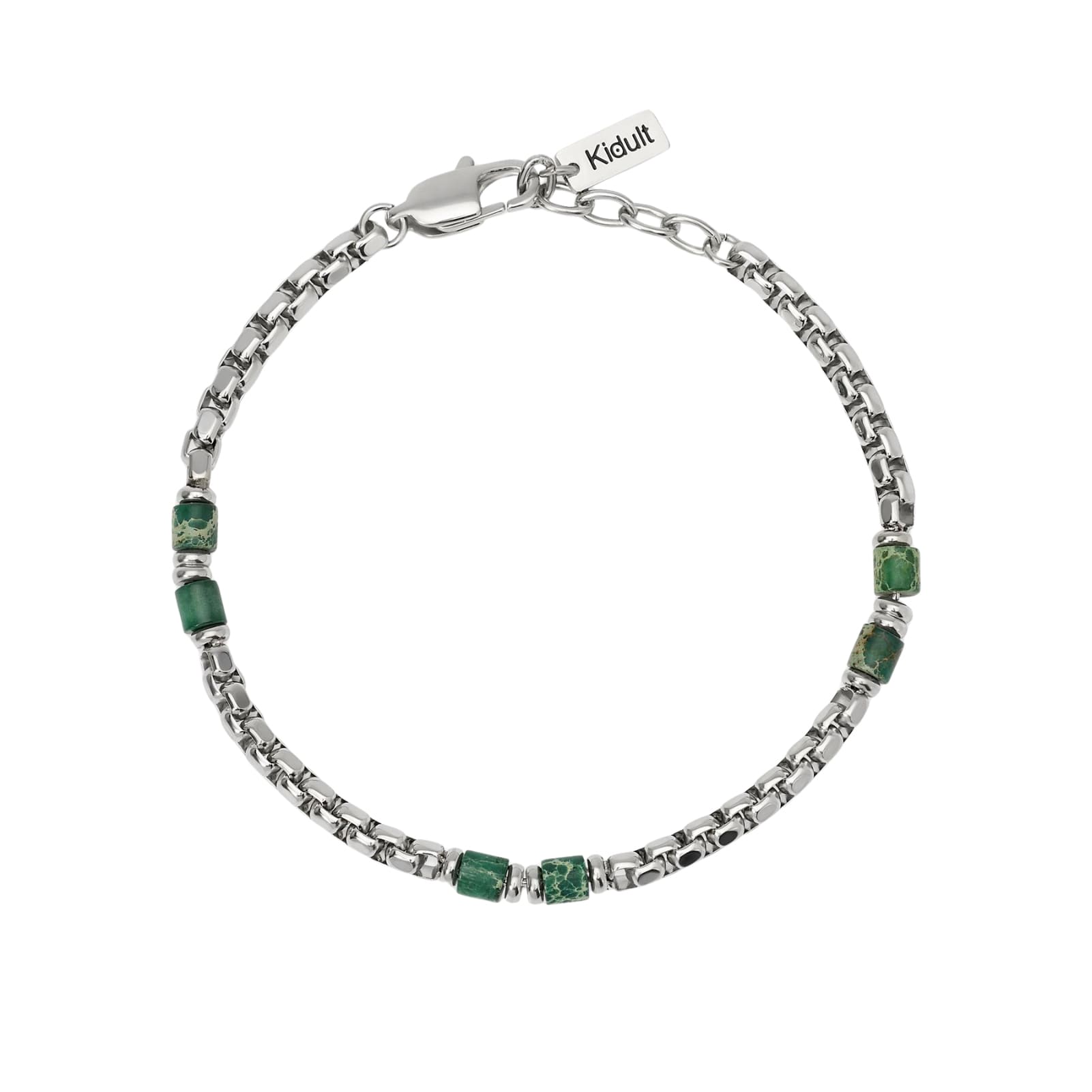 Bracciale Kidult Style in acciaio e diaspro verde uomo 21 cm