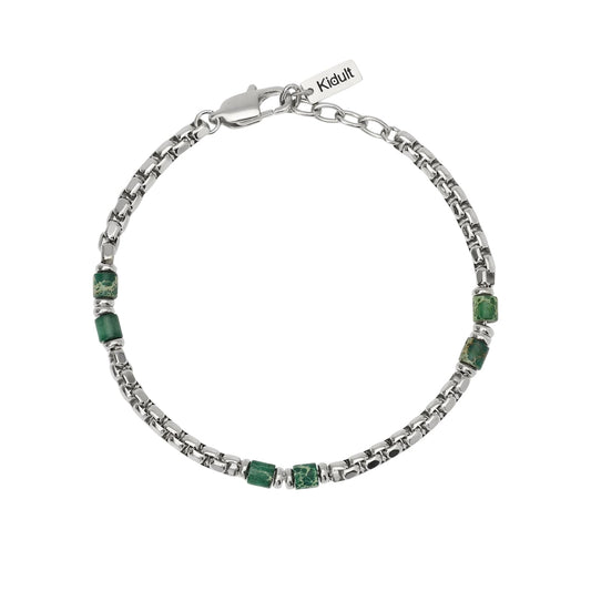 Bracciale Kidult Style in acciaio e diaspro verde uomo 21 cm