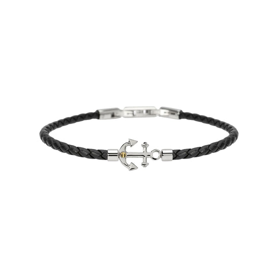 Bracciale Kidult Style in pelle nera con ancora uomo 21 cm